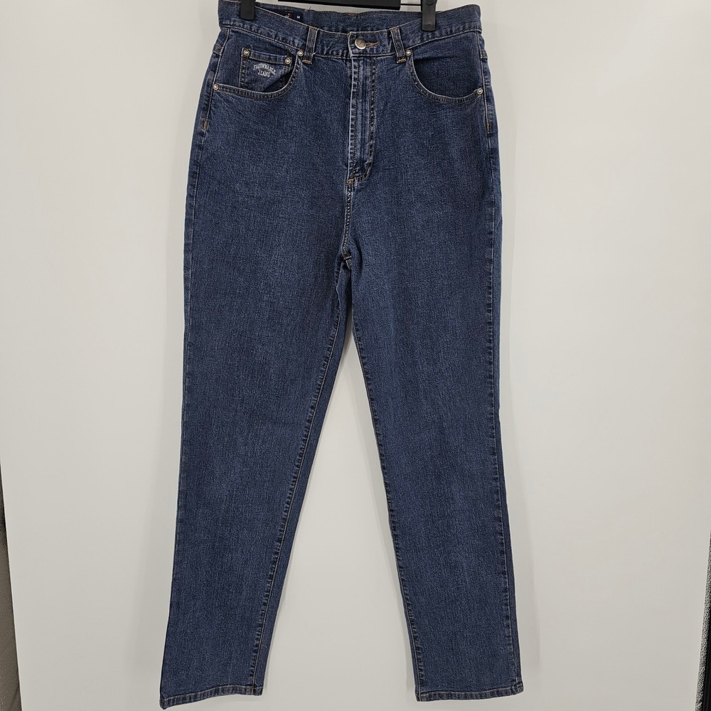 Faconnable Jeans Women's Size 14 High Rise Straight Leg Blue Denim‎ Pants